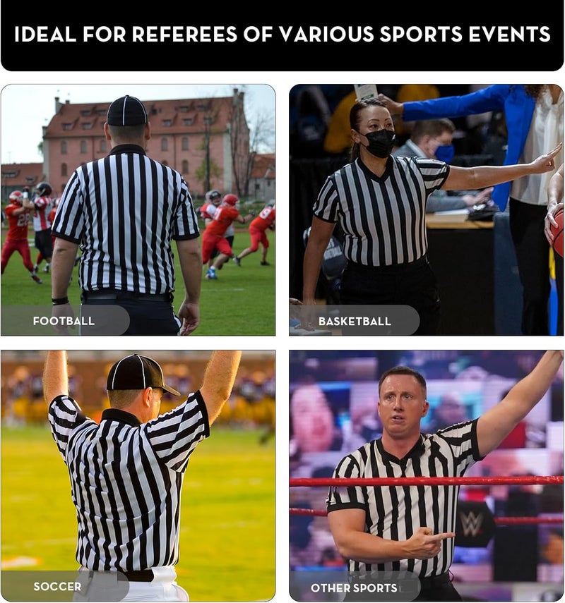 VKT Men’s Referee Shirt V-Neck Official Ref Shirt Costume Umpire Jersey for Womens and Mens Basketball Football Halloween Uniform - Image 4